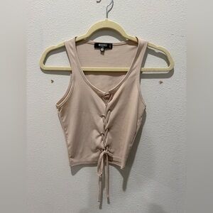 Missguided Nude Lace-Up Tank Top